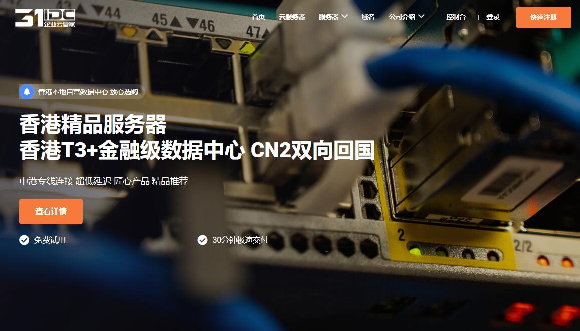 31IDC香港服务器推荐 - 双向CN2线路