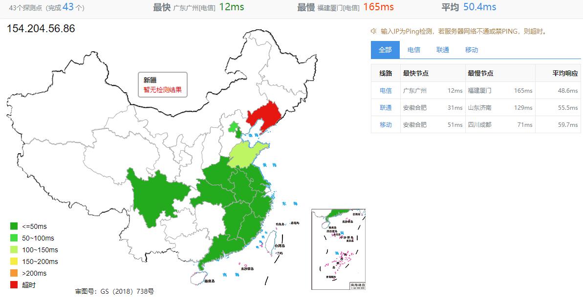 Licloud香港服务器测评 - 全国三网Ping延迟效果