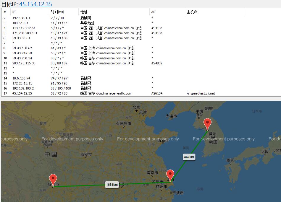 ZJI韩国服务器路由线路测试