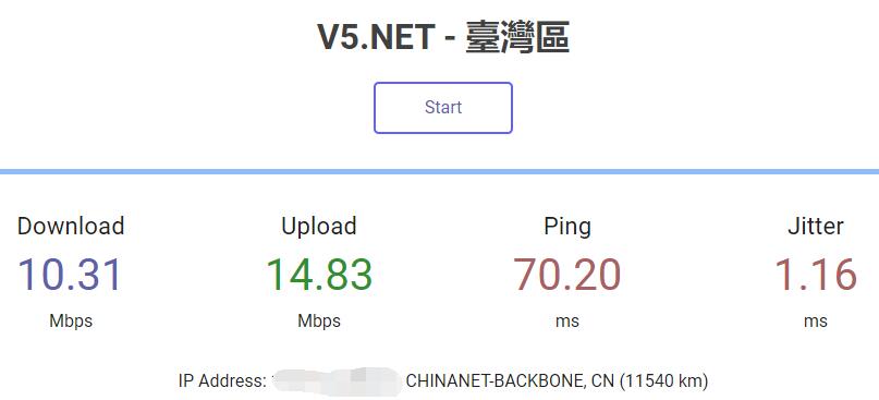 V5.NET台湾服务器速度测试
