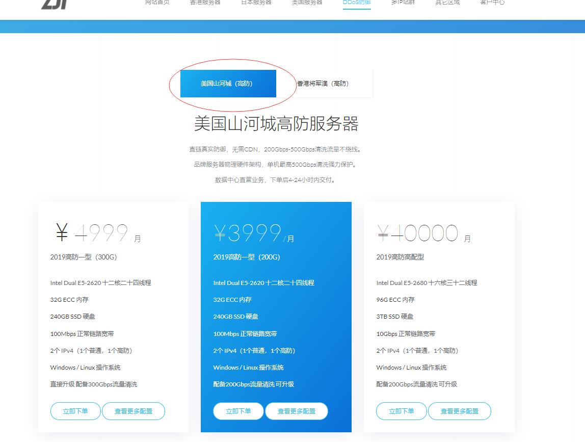 ZJI DDoS防御美国服务器路购买 - 套餐选择