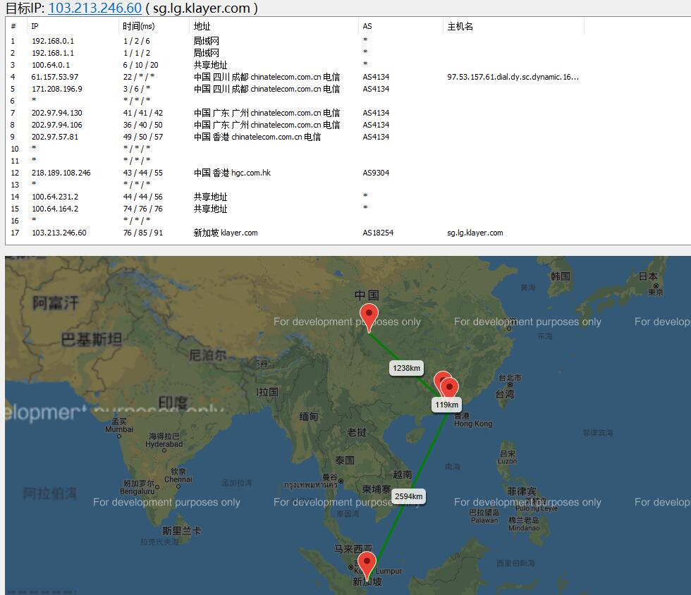 KVMLA新加坡VPS路由线路测试