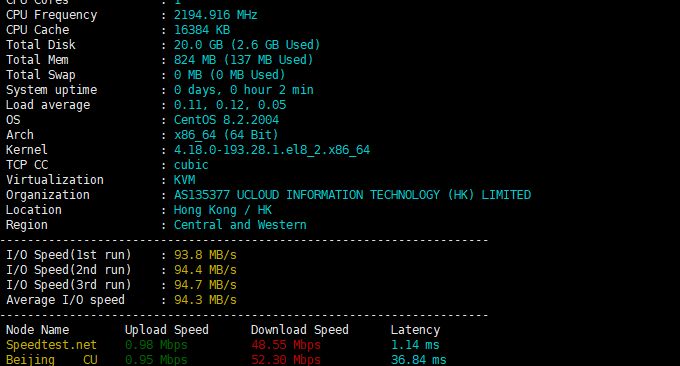Ucloud香港VPS主机性能