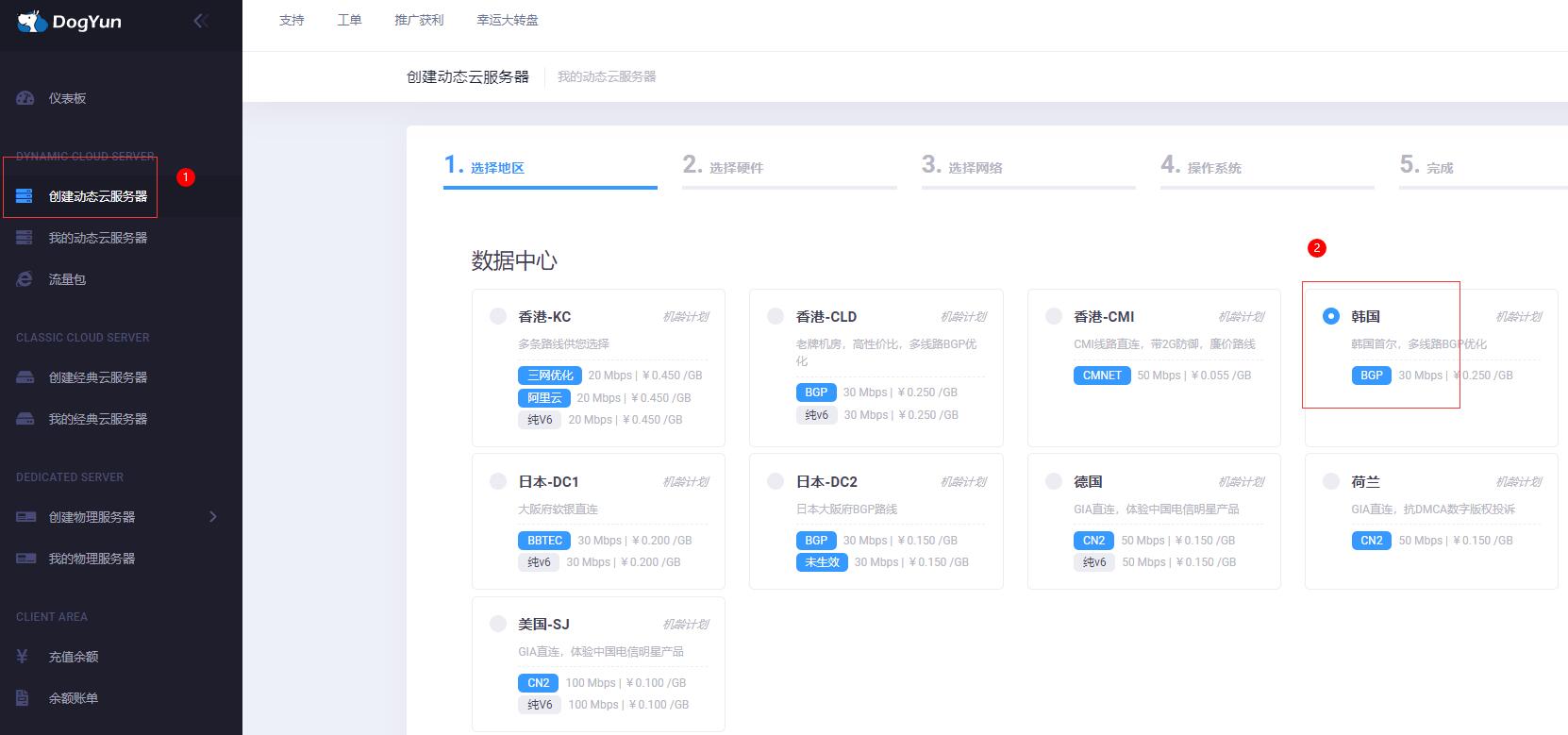 DogYun韩国VPS购买方法