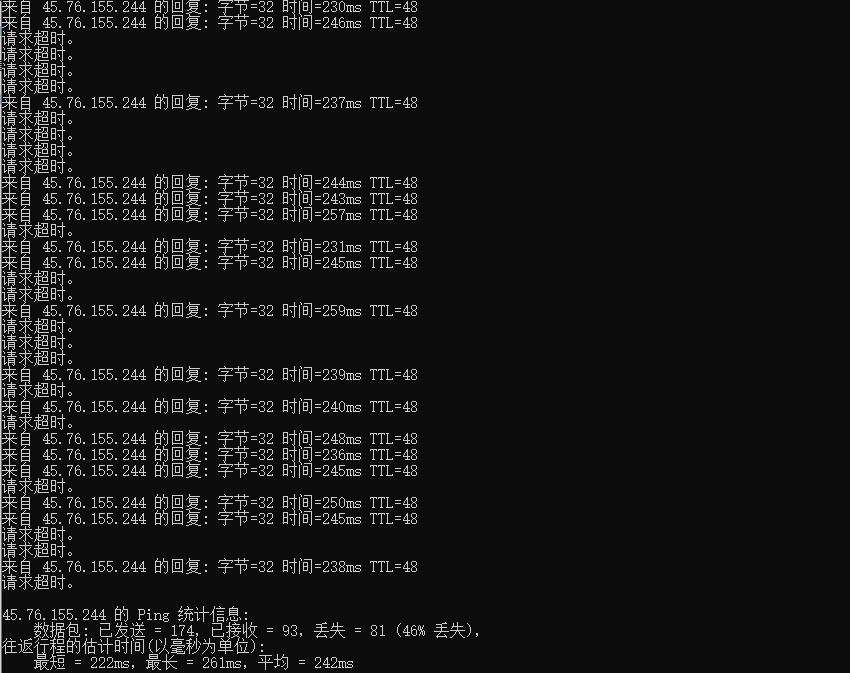 Vultr新加坡VPS Ping测试效果图