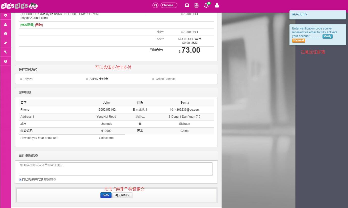 GigsGigs 购买马来西亚VPS 付款方式选择