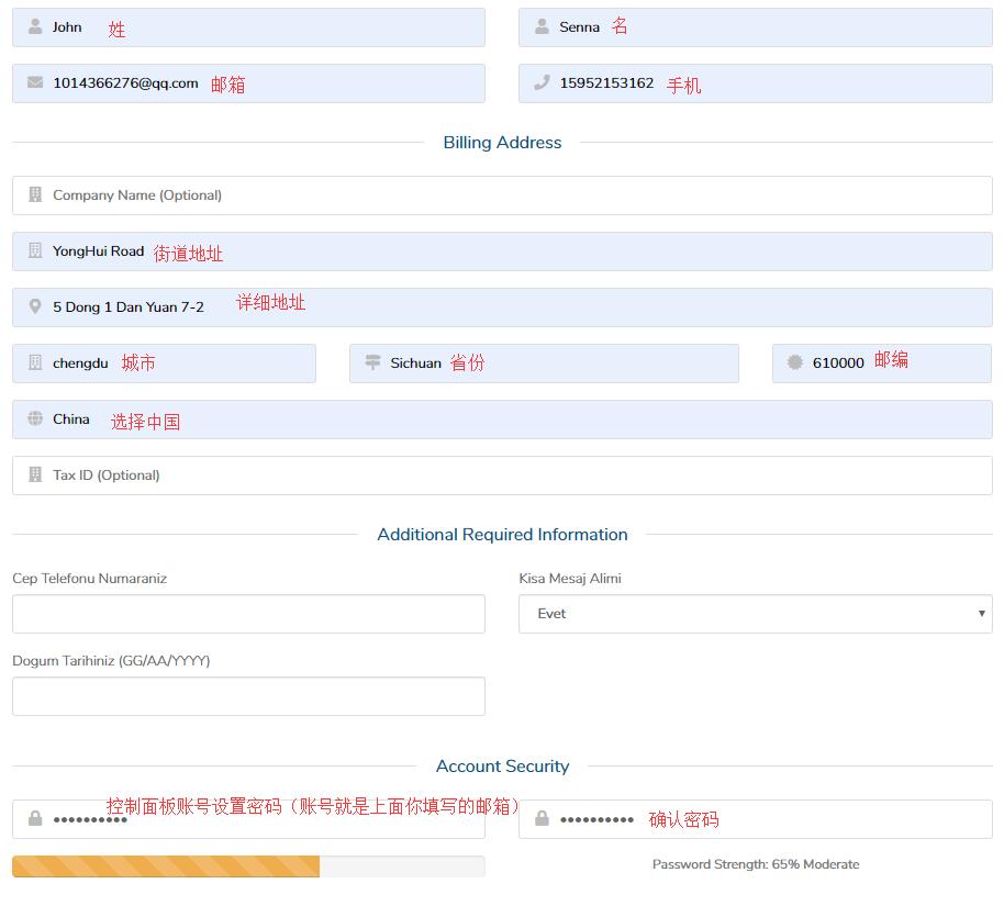 台湾VPS Serverfield 购买 - 用户信息填写
