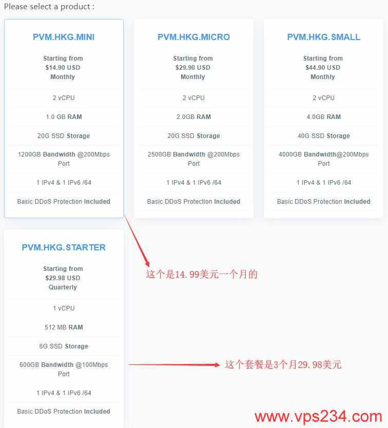 香港VPS DMIT套餐选择页面
