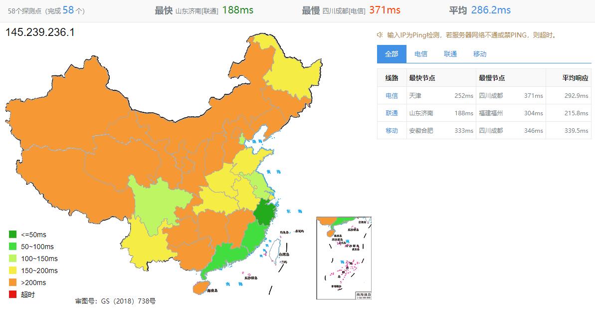 Regxa波兰VPS测评 - 全国三网Ping延迟效果