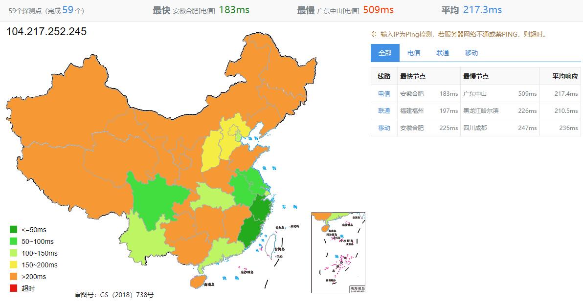 Database Mart美国VPS测评 - 全国三网Ping延迟测试
