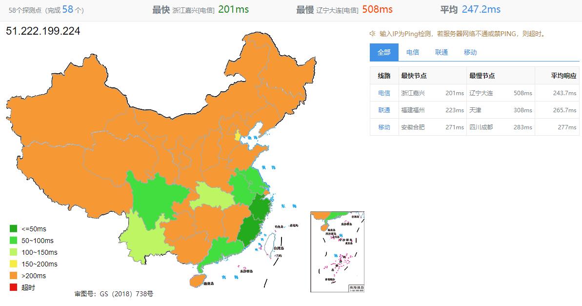 Regxa加拿大VPS测评 - 全国三网Ping延迟