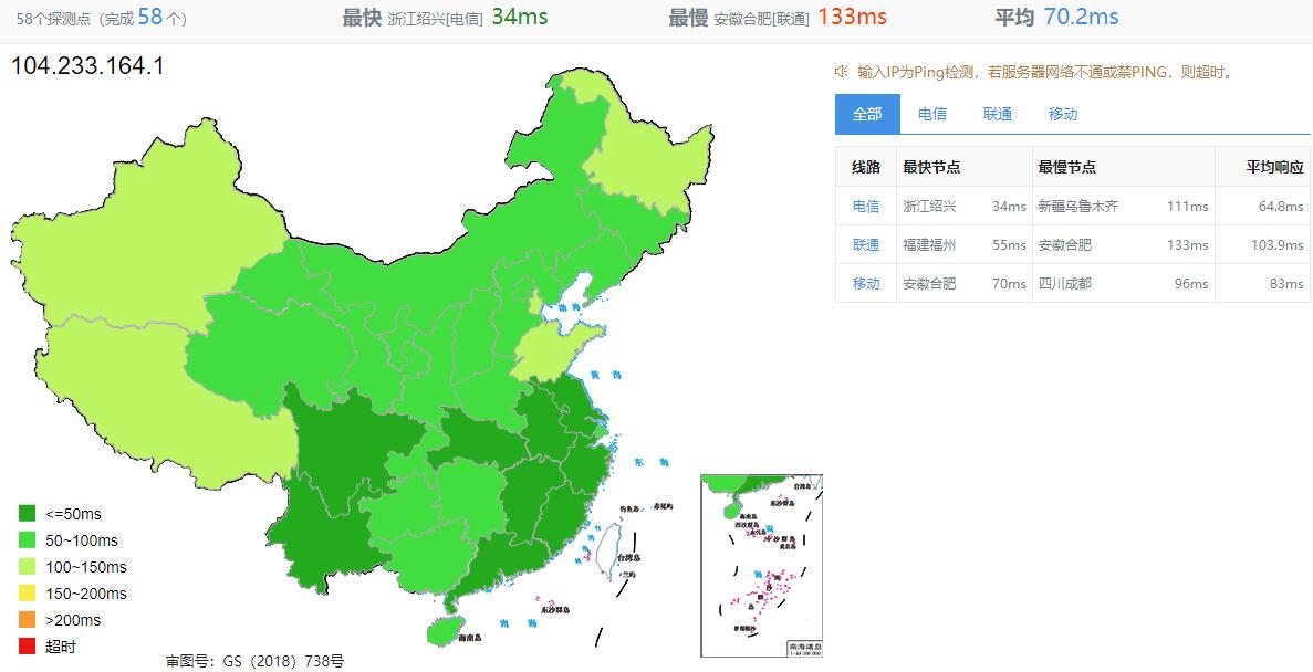RAKsmart日本站群服务器 - 全国三网ping延迟测试