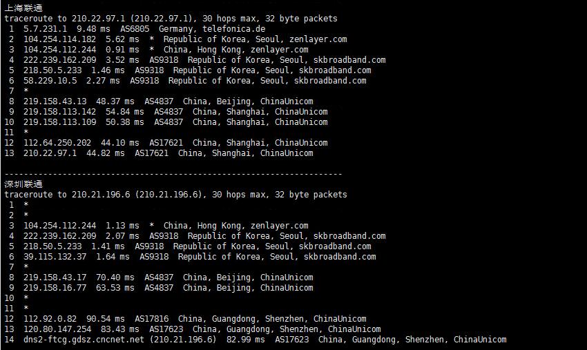 arkecx韩国VPS测评 - 联通回程路由