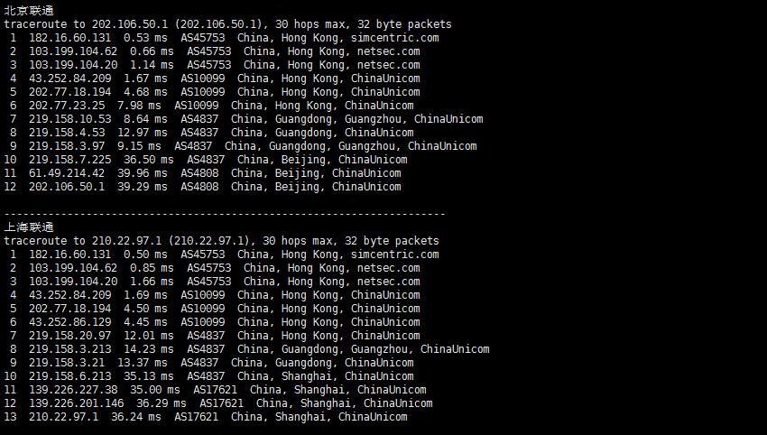 Varidata香港VPS测评 - 联通回程路由