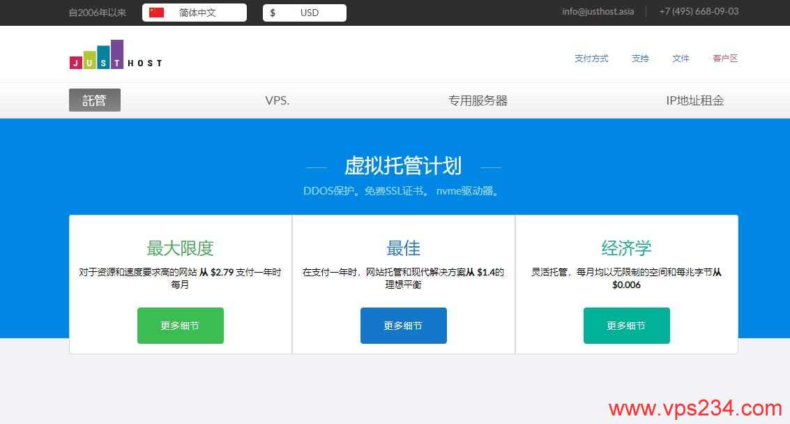 俄罗斯VPS推荐 - JustHost.ru