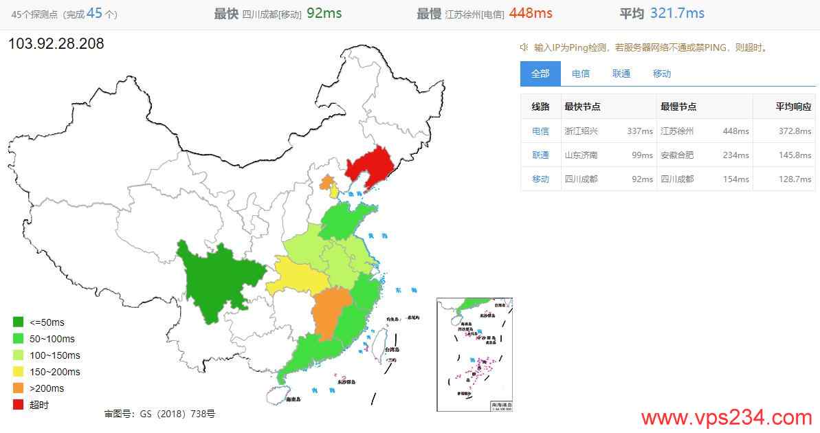 vHost.vn越南VPS测评 - 全国三网Ping延迟效果