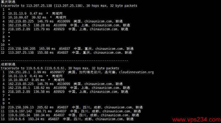 CDNCloud美国VPS测评 - 联通回程路由