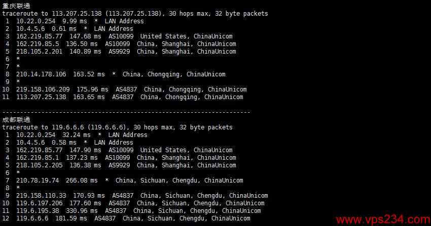 茶猫云美国VPS测评 - 联通回程路由