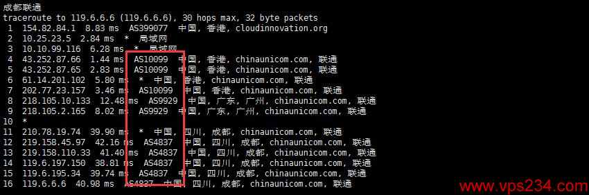 CDNCloud香港VPS测评 - 联通回程路由