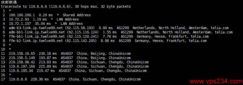 Vultr荷兰VPS测评 - 联通回路由测试