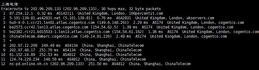 六六云英国VPS电信回程路由
