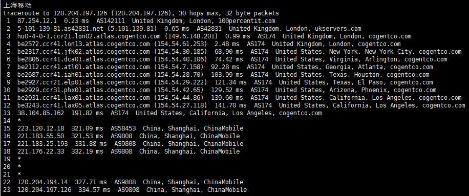 六六云英国VPS移动回程路由