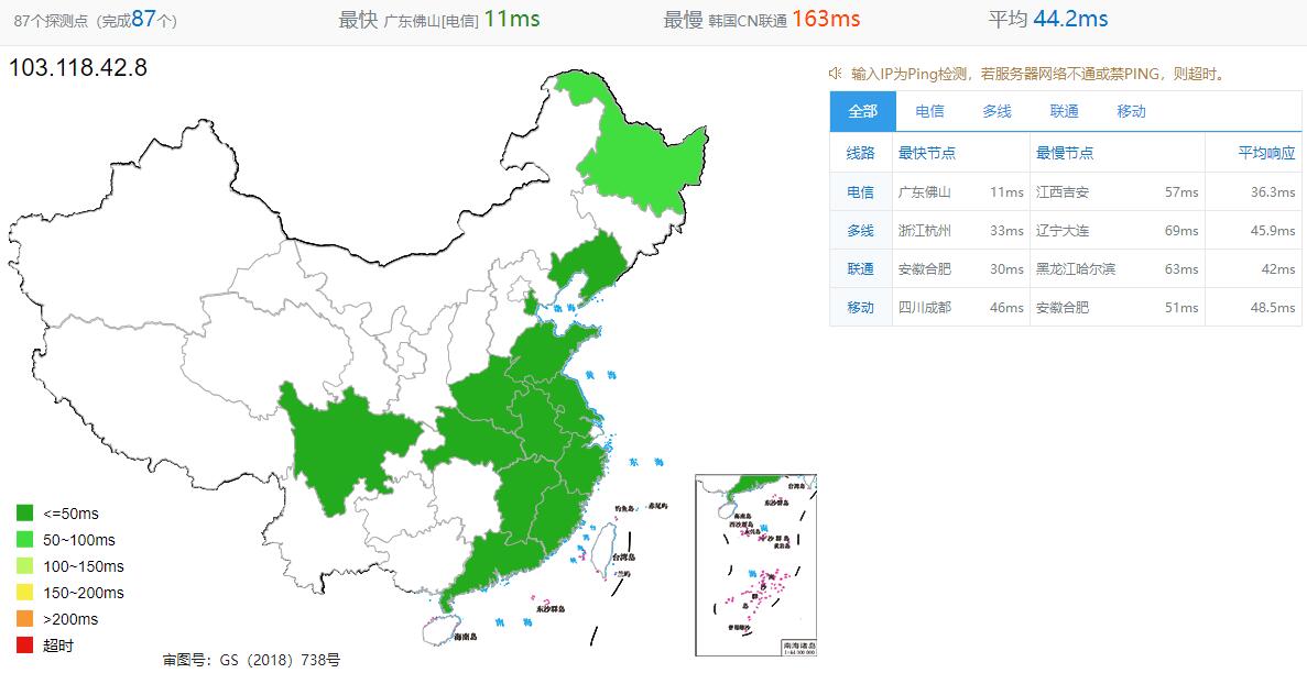 CUBECLOUD香港VPS全国Ping测试