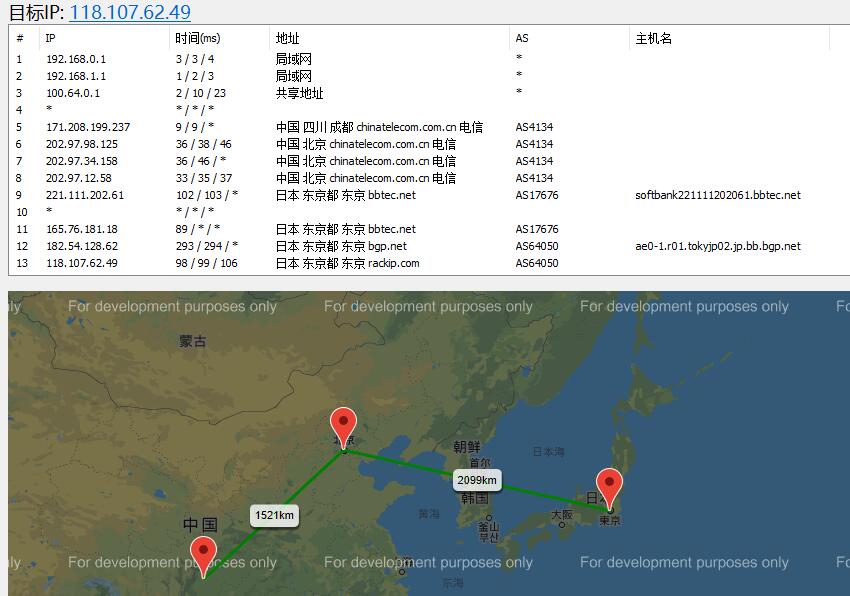 六六云日本软银VPS路由线路测试