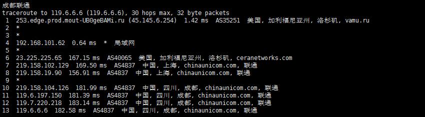 稳爱云Cera美国VPS联通回程路由