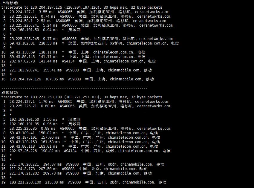 CYUN美国高防VPS移动回程路由