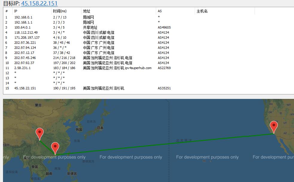TmhHost美国VPS路由线路去程效果图