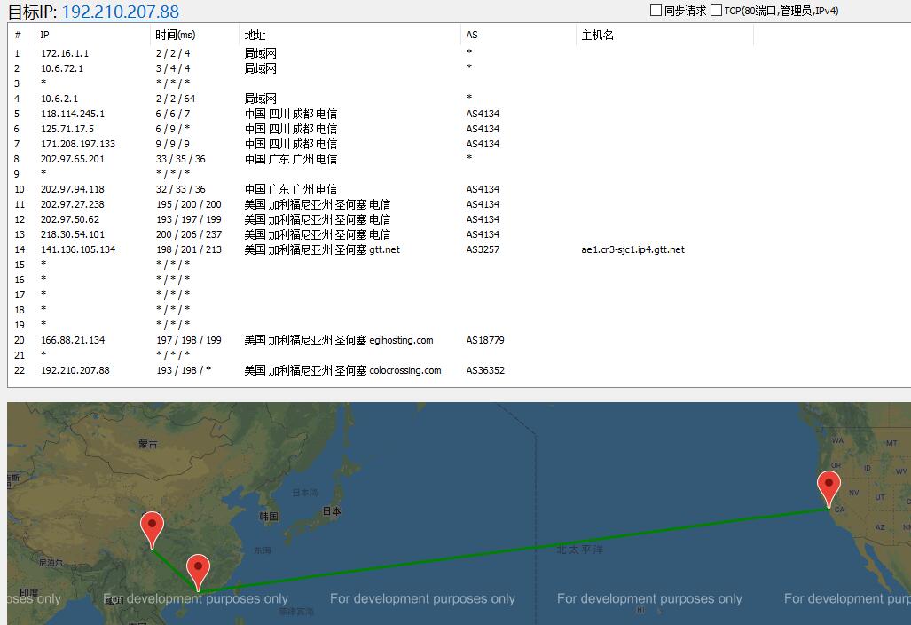 RackNerd美国VPS圣何塞节点路由线路效果图