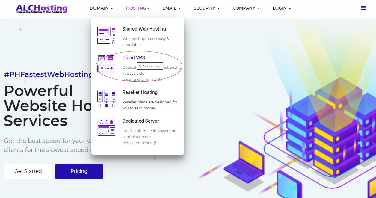 ALCHosting国外VPS购买教程 - 首页选择VPS菜单