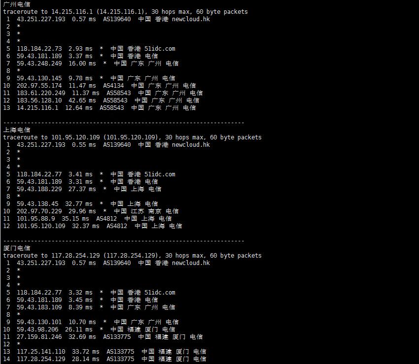 TmhHost香港VPS路由线路回程