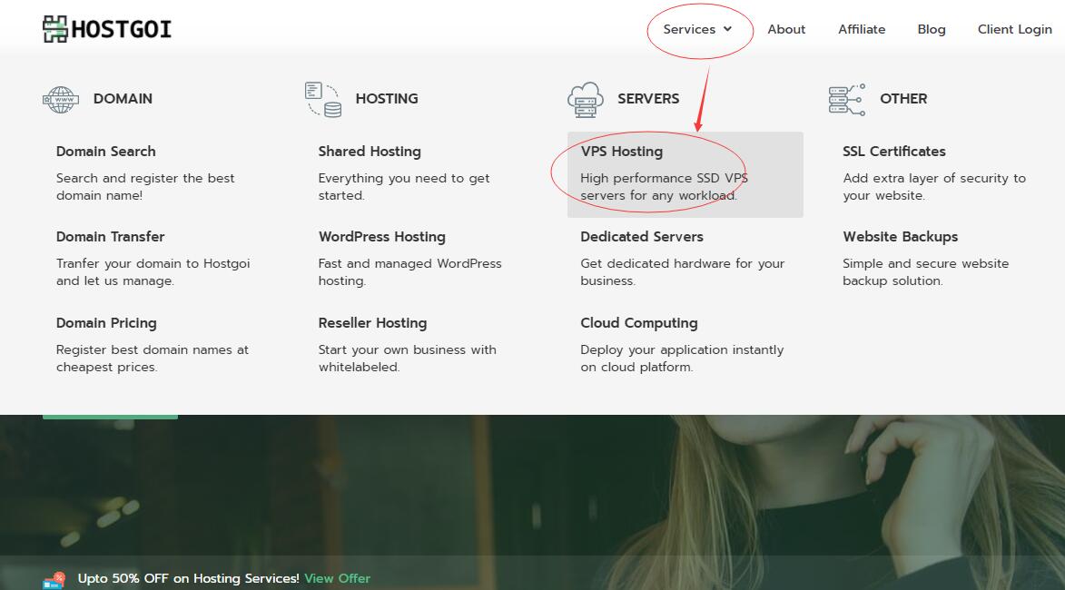 HostGoi国外VPS购买 - 首页菜单选择