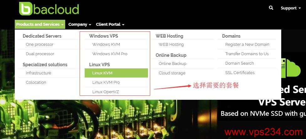 Bacloud 购买 - 首页选择相应的VPS套餐