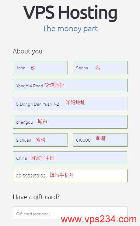 DreamHost VPS - 用户信息填写