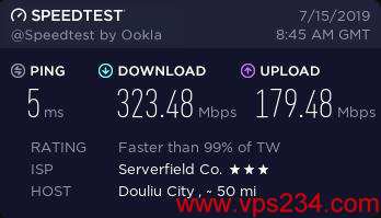 台湾VPS Serverfield SpeedTest网站测试
