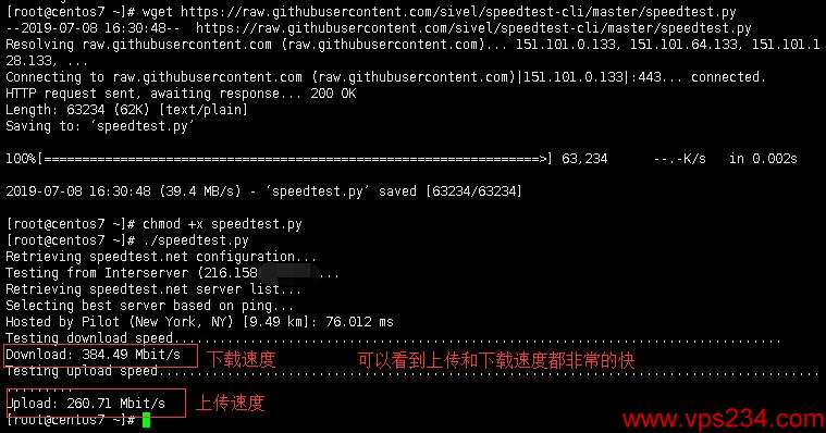 美国VPS InterServer 上传下载速度测试