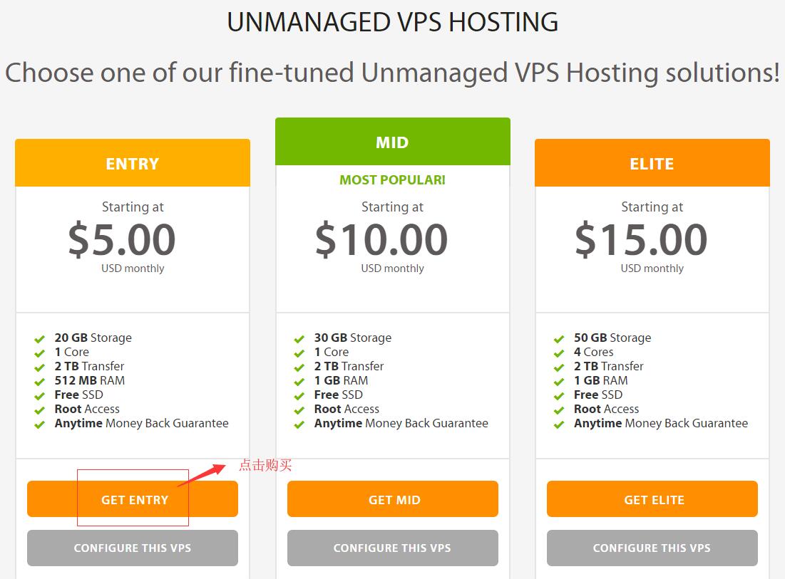 A2Hosting Linux VPS 套餐选择页面